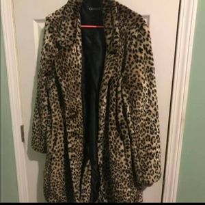 Express leopard faux fur coat